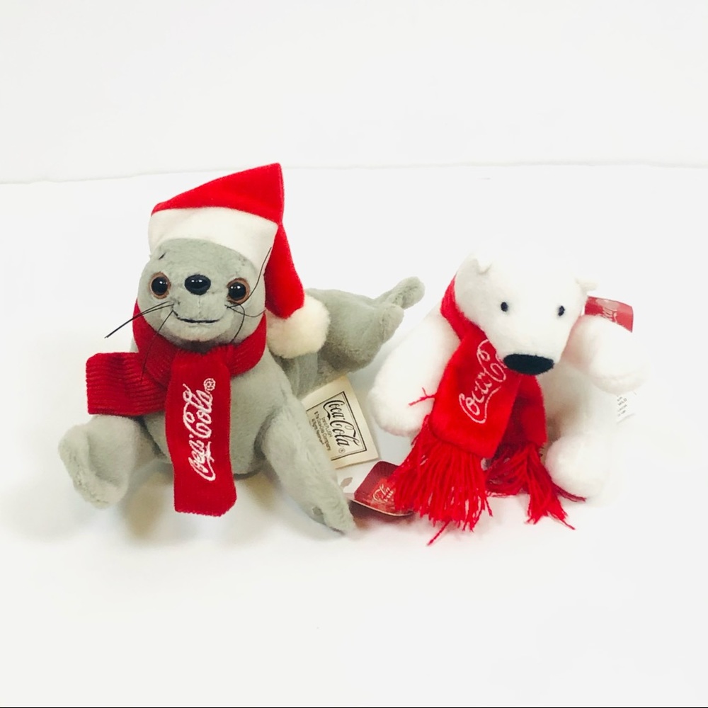 Coca-Cola Christmas Seal and Polar Bear Stuffed Animals  8”